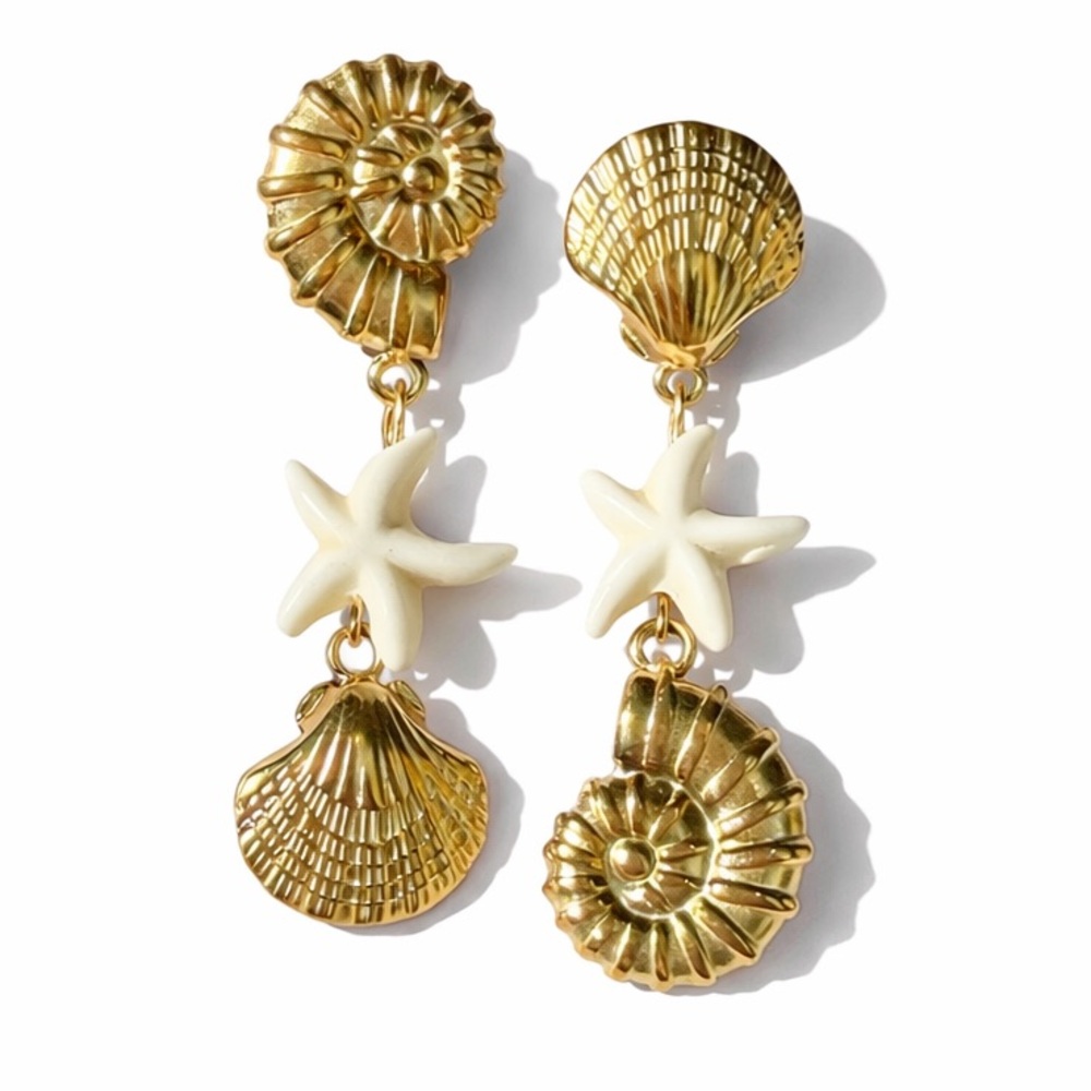 Shell & Starfish Dangle Earrings - Picture 2 of 3